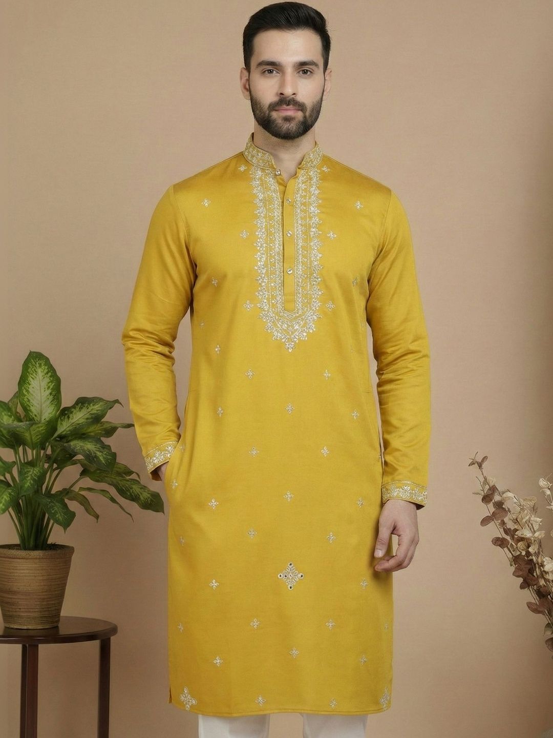Jompers Men Geometric Embroidered Chikankari Kurta