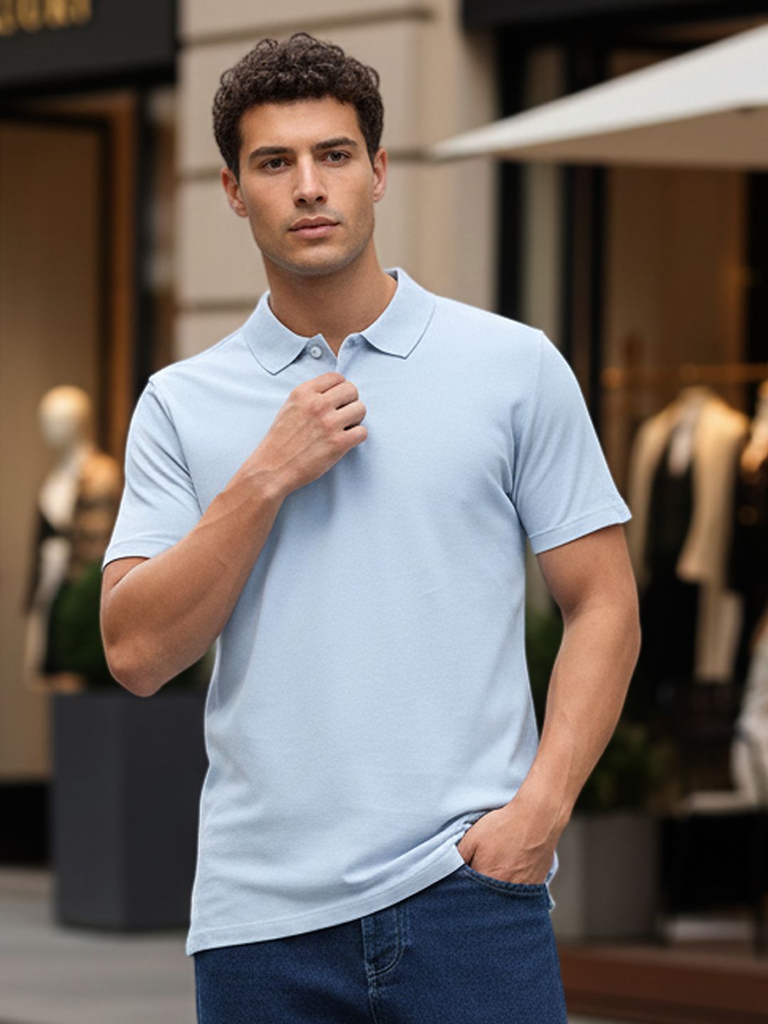 Urbano Fashion Men's Light Sky Blue Solid Regular Fit Half Sleeve Cotton Polo T-Shirt