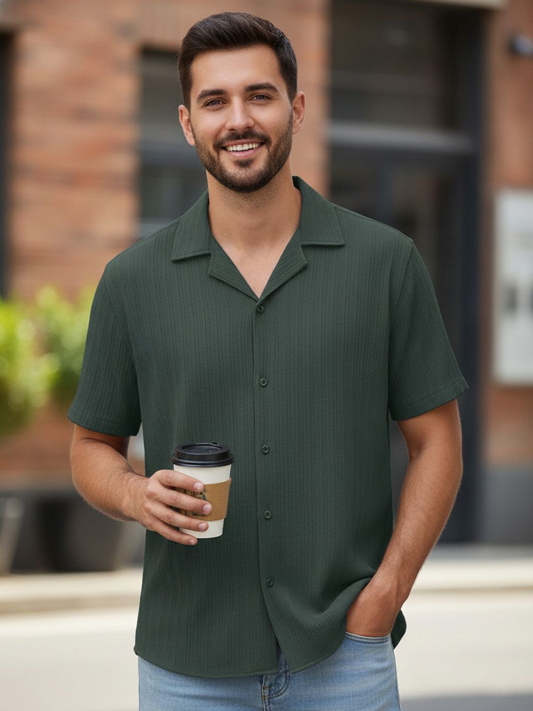Buy SZN Vertical Striped Spread Collar Chest Pocket Shirt - Shirts
