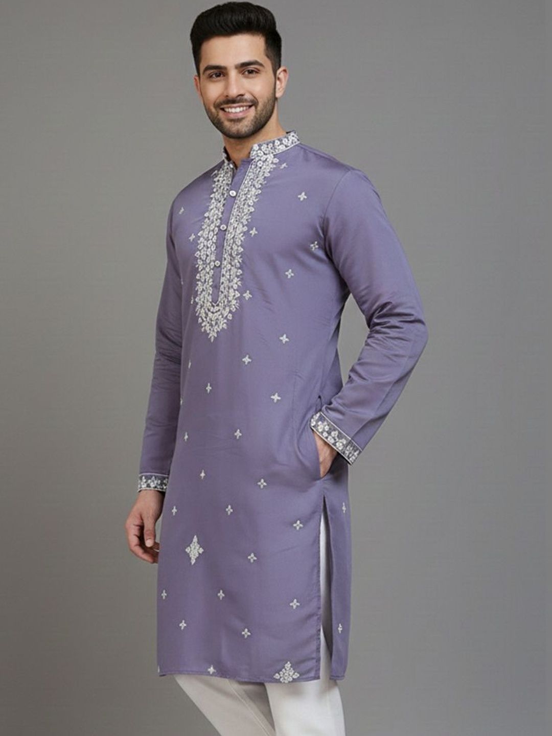Jompers Men Geometric Embroidered Chikankari Kurta