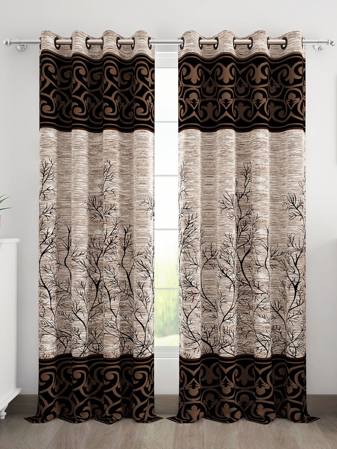 Story@home Brown & Grey Set of 2 Pieces Ethnic Motifs Door Curtain