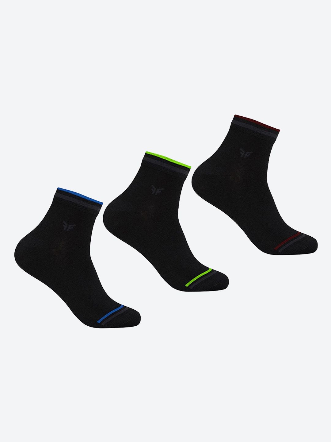 FOOTONS High-Ankle Polyester Anti-Bacteria & Rapid-Dry Black Socks (Pack of 3)