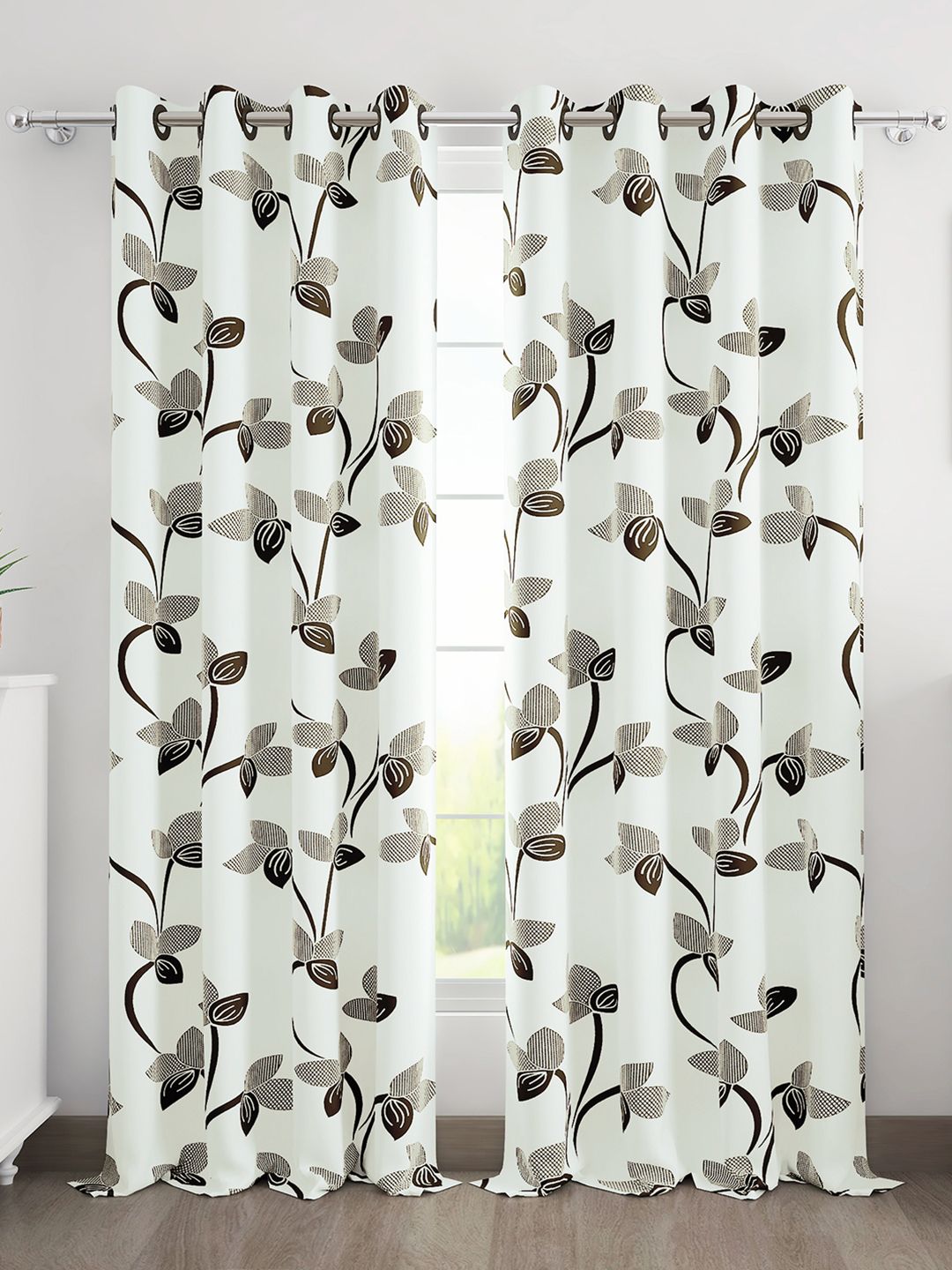 Story@home Nature White & Grey Set of 2 Floral Door Curtains