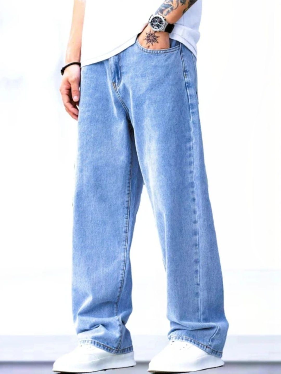 BAESD Men Relaxed Fit High-Rise Light Fade Stretchable Jeans
