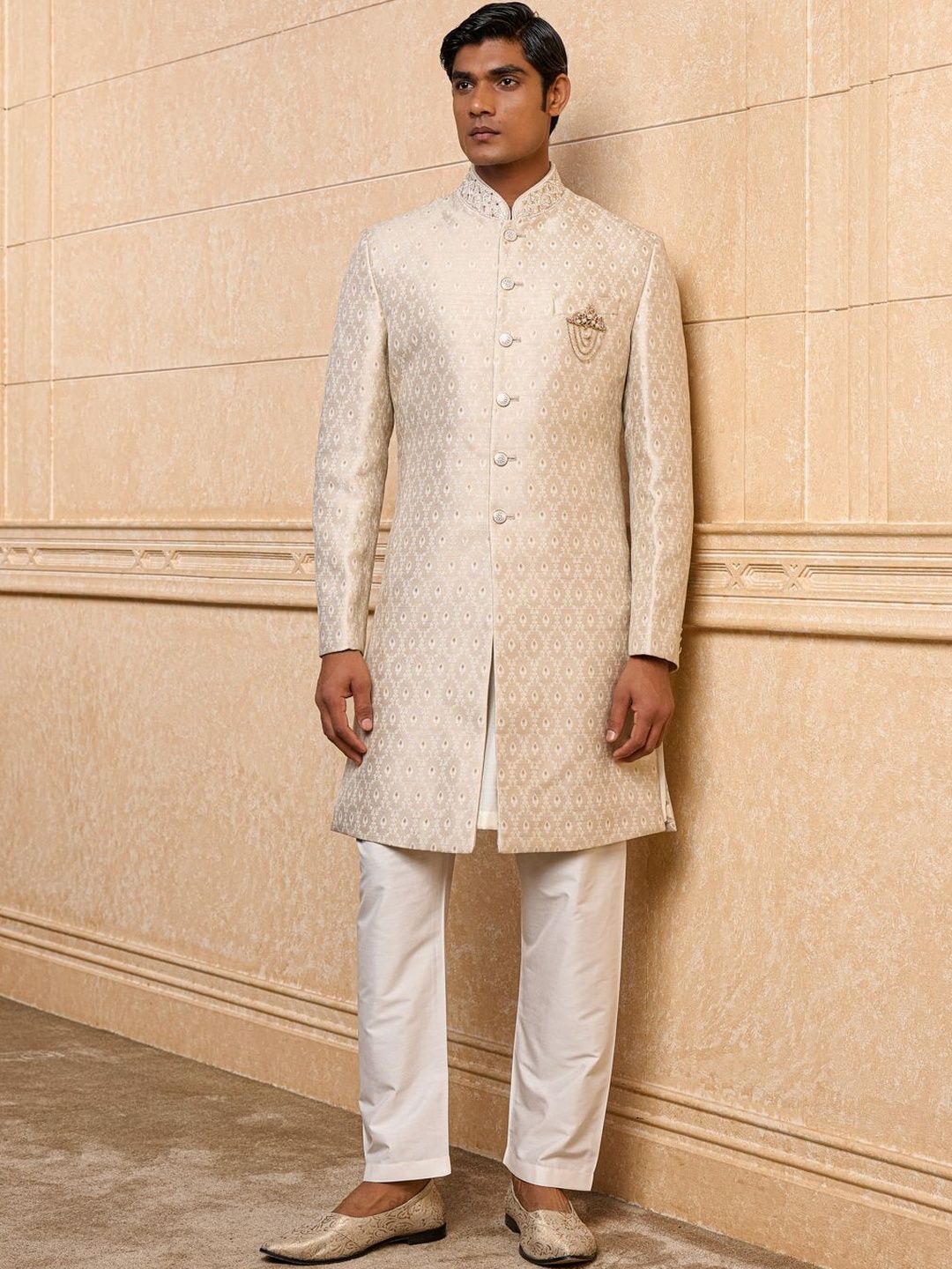 Tasva Printed Mandarin Collar Sherwani