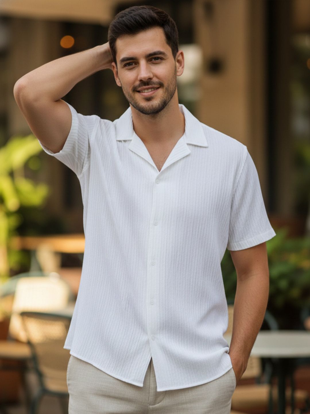 Buy SZN Vertical Striped Spread Collar Chest Pocket Shirt - Shirts
