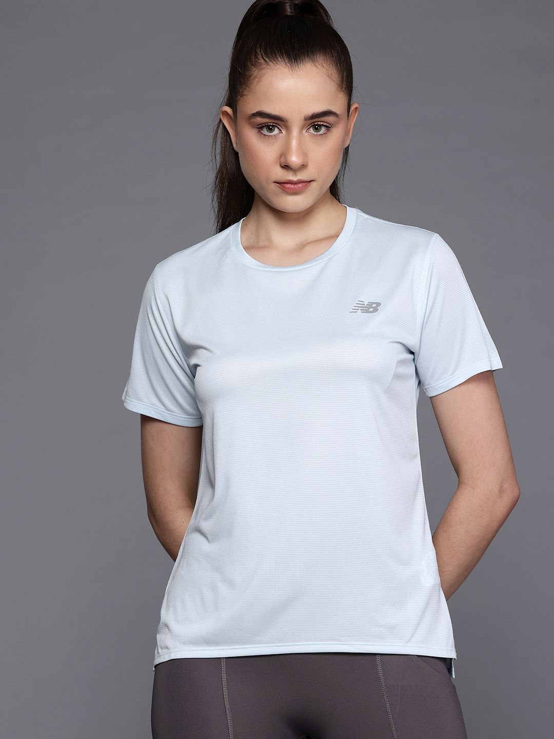 New Balance Striped Brand Logo Detail Moisture Wicking T-shirt