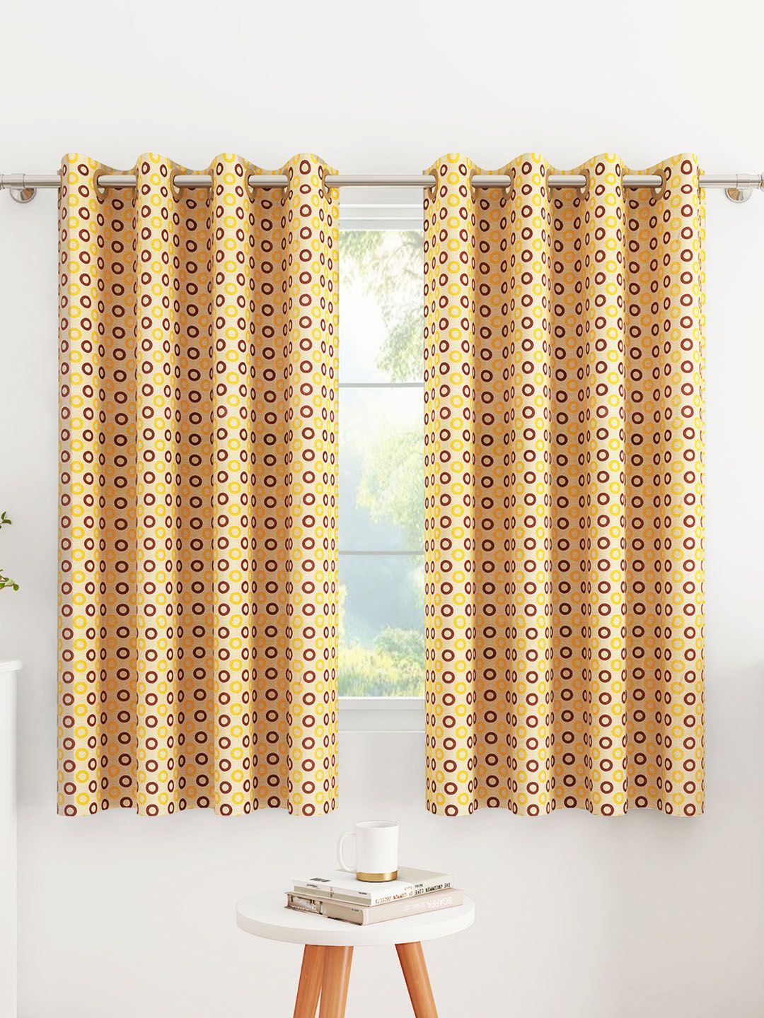 Story@home Nature Beige & Brown Set of 2 Geometric Window Curtains