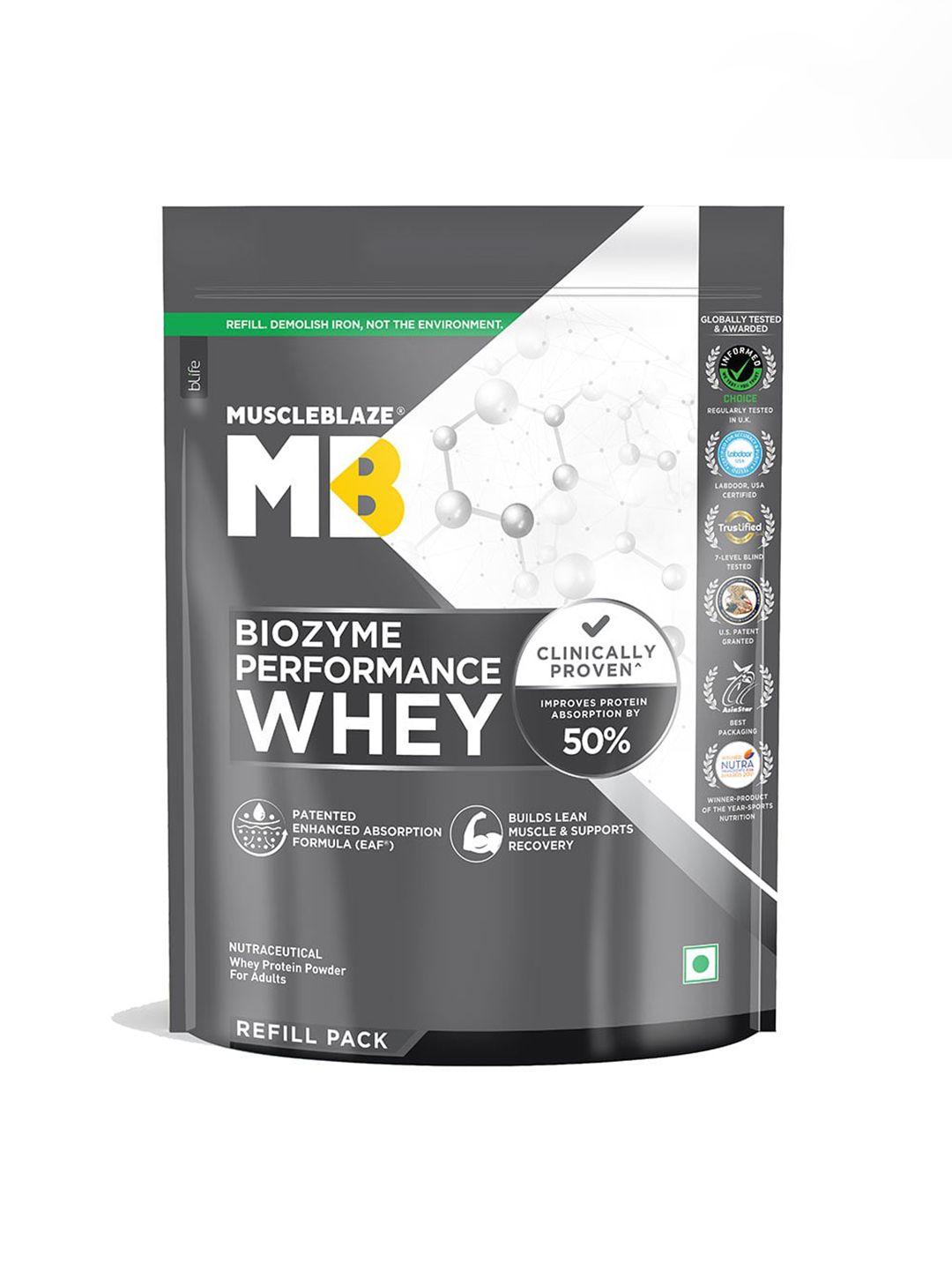 MuscleBlaze MuscleBlaze Biozyme Performance Whey Protein - Rich Chocolate - 1 kg Refill Pack