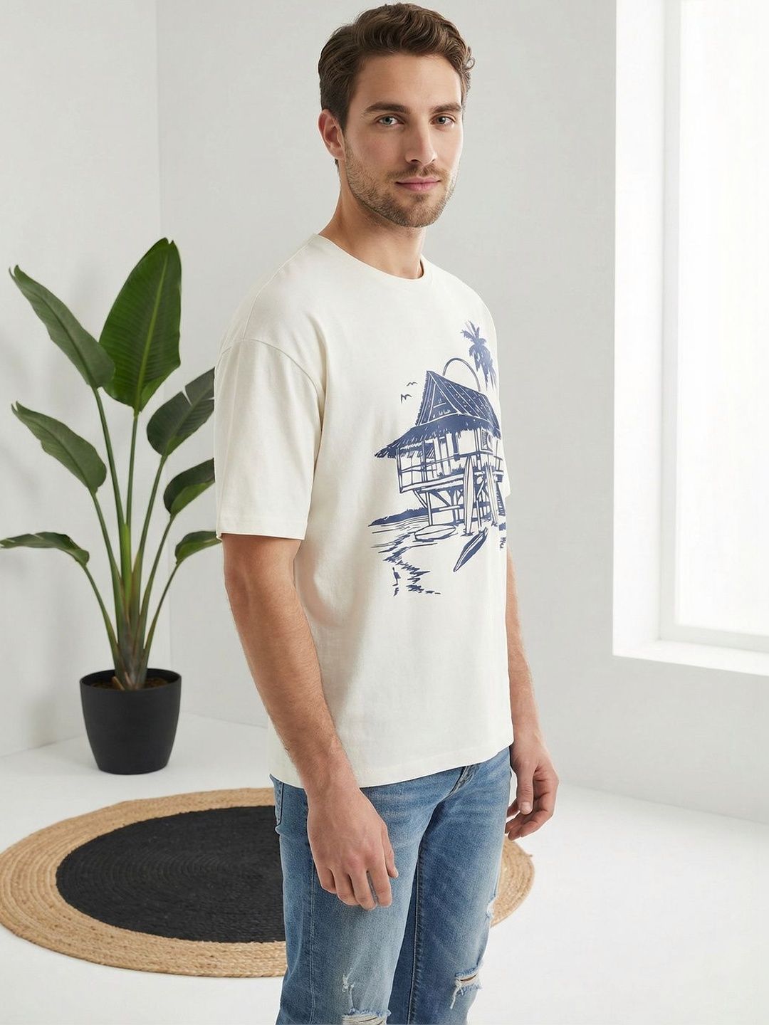 Mast & Harbour Men Printed Pure Cotton T-shirt