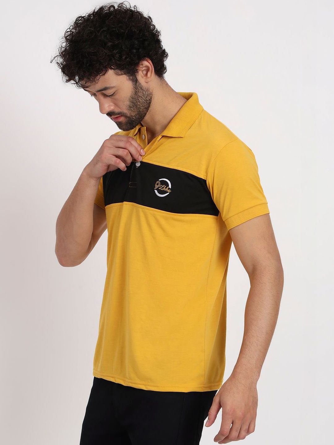 Buy 9LKHA Men Yellow Colourblocked Polo Collar T-shirt - Tshirts