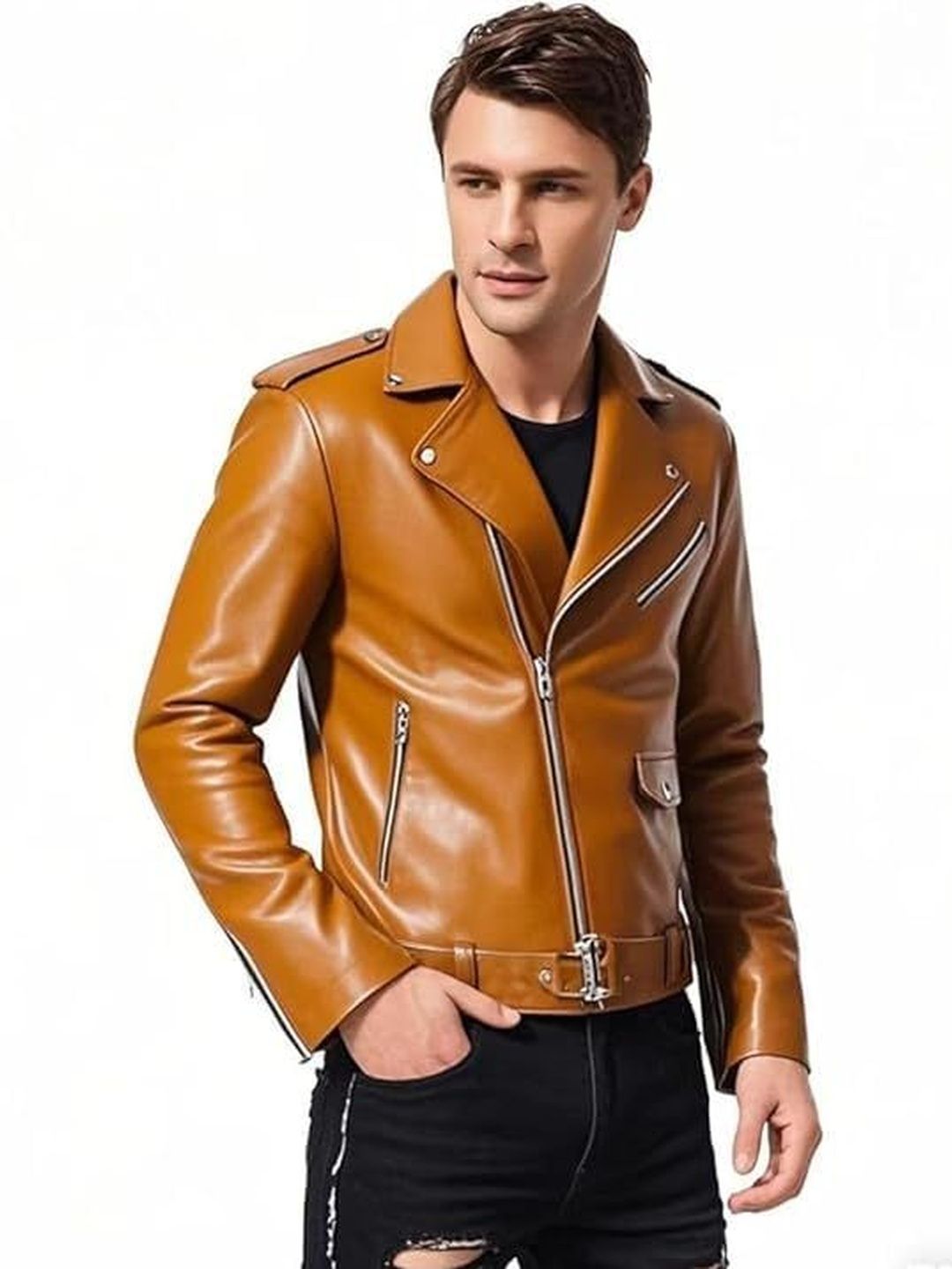 Ompraksh Fasion Lapel Collar Leather Jacket