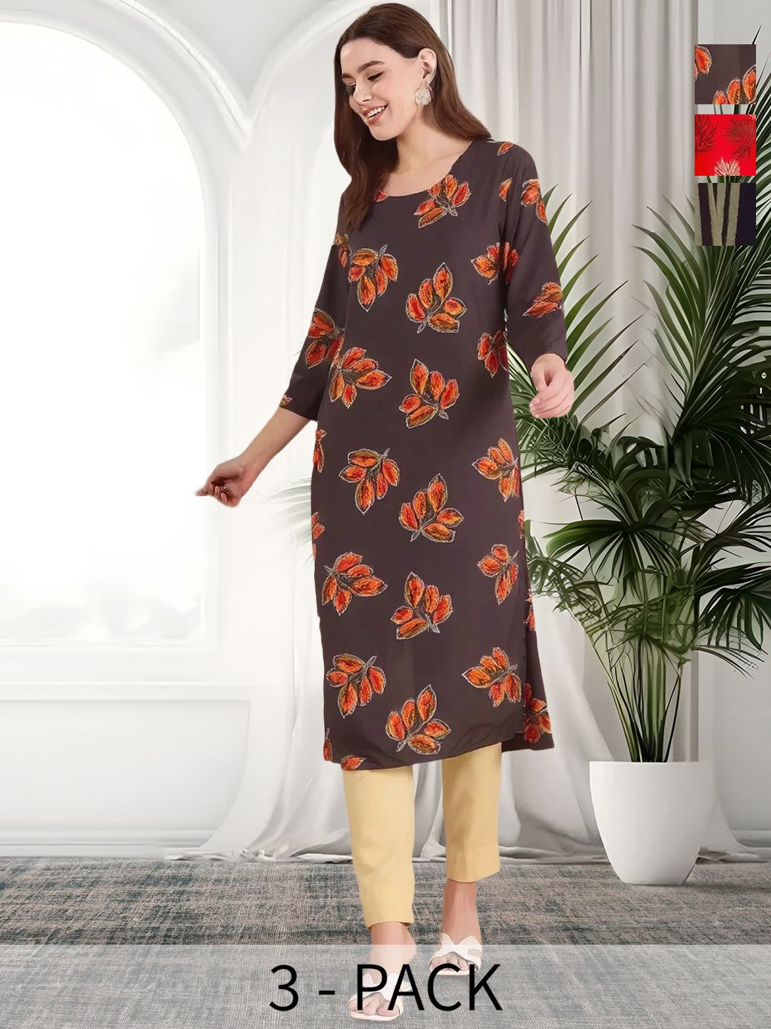 arangya Women Floral Printed Indie Florals Crepe Kurta