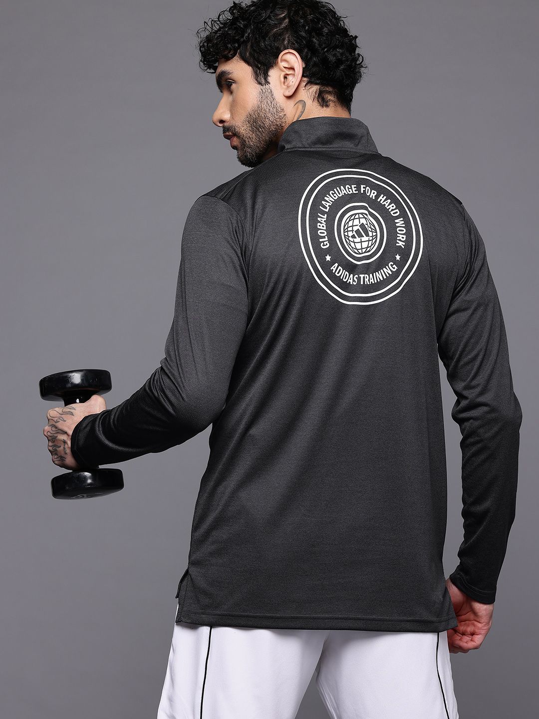 ADIDAS Typography Printed Mock Collar Training Pullover