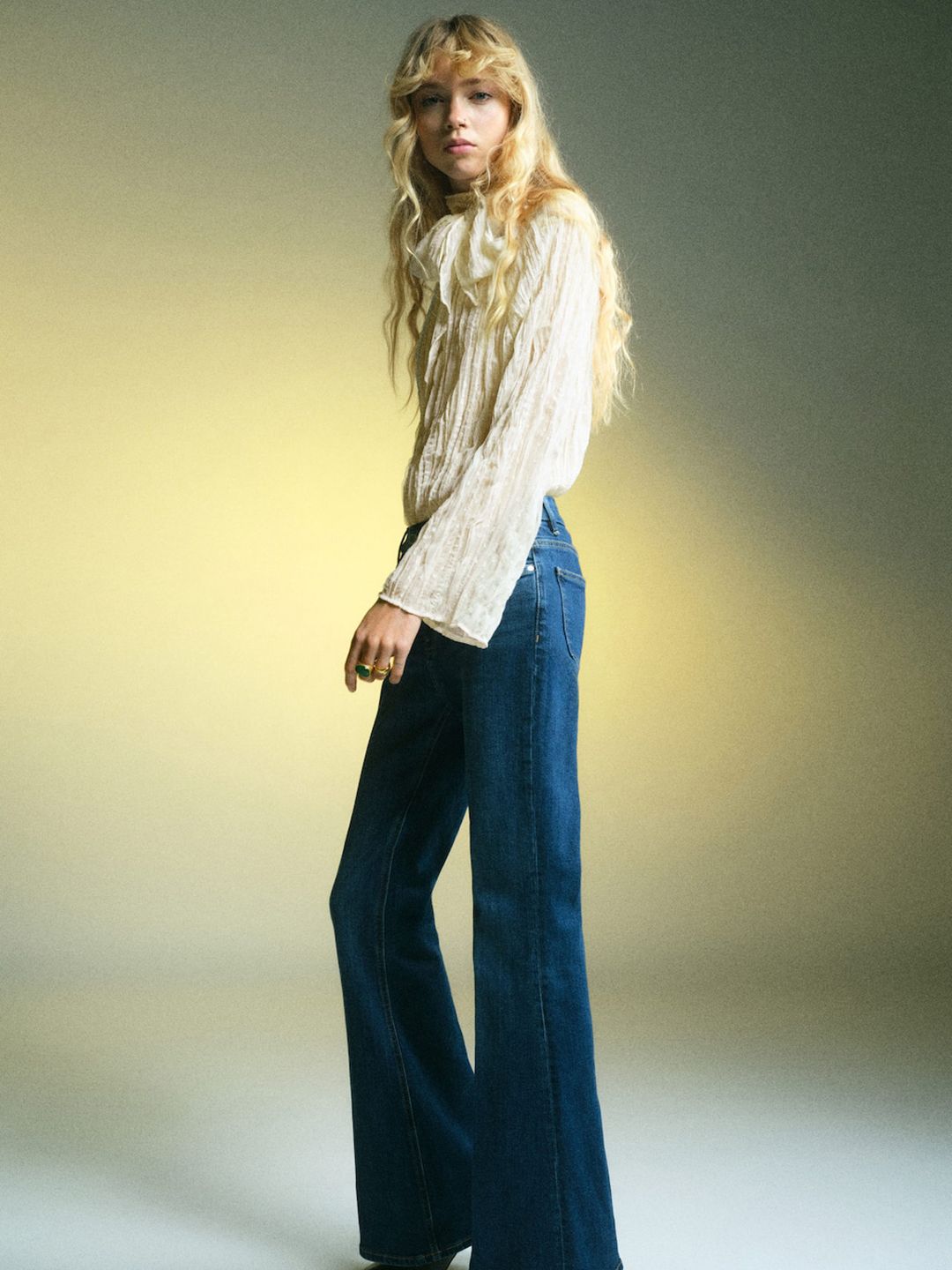 Textured Self Design High Neck Regular Top with Tie-Up Detail