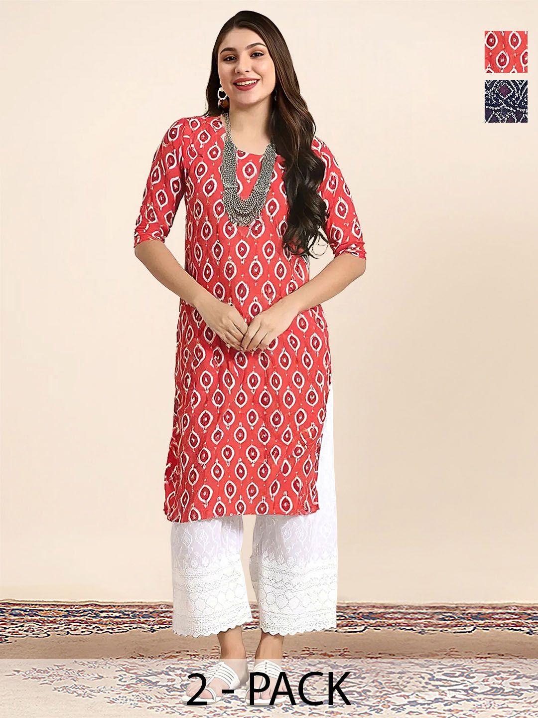 arangya Women Pack Of 2 Ethnic Motifs Printed Indie Prints Crepe Kurta