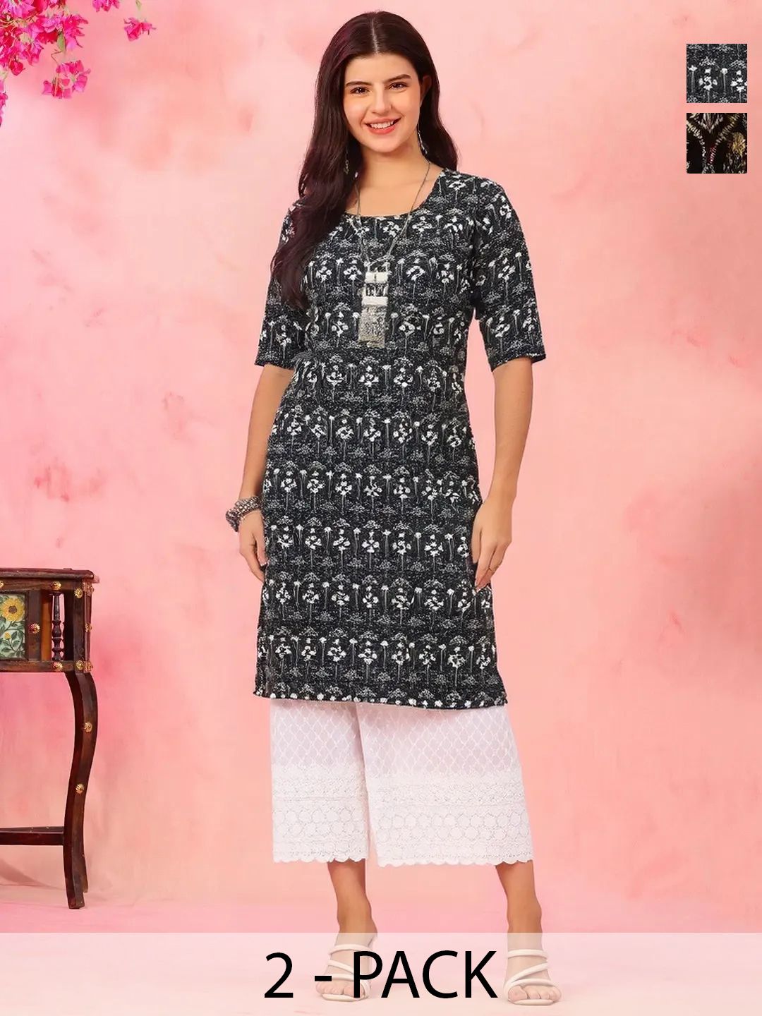 arangya Women Pack Of 2 Floral Printed Crepe Kurta