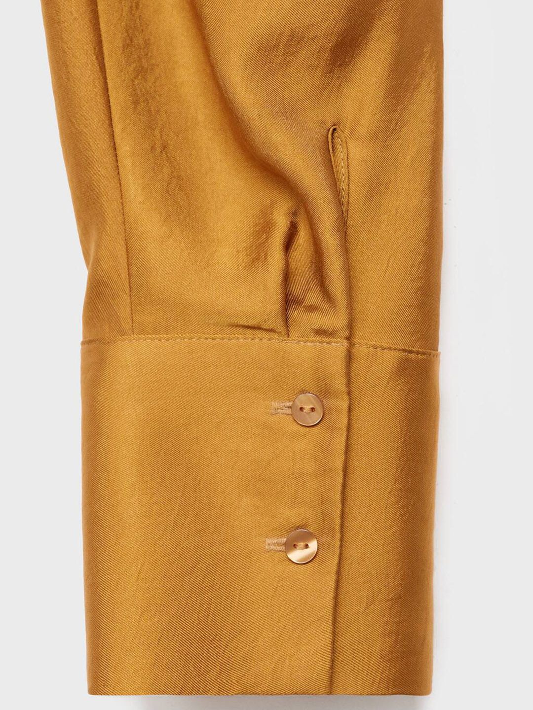 Satin Finish Spread Collar Wrap Detail Casual Shirt