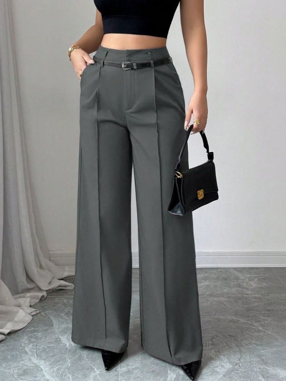 StyleCast x Revolte Women Straight Fit Easy Wash Pleated Trousers