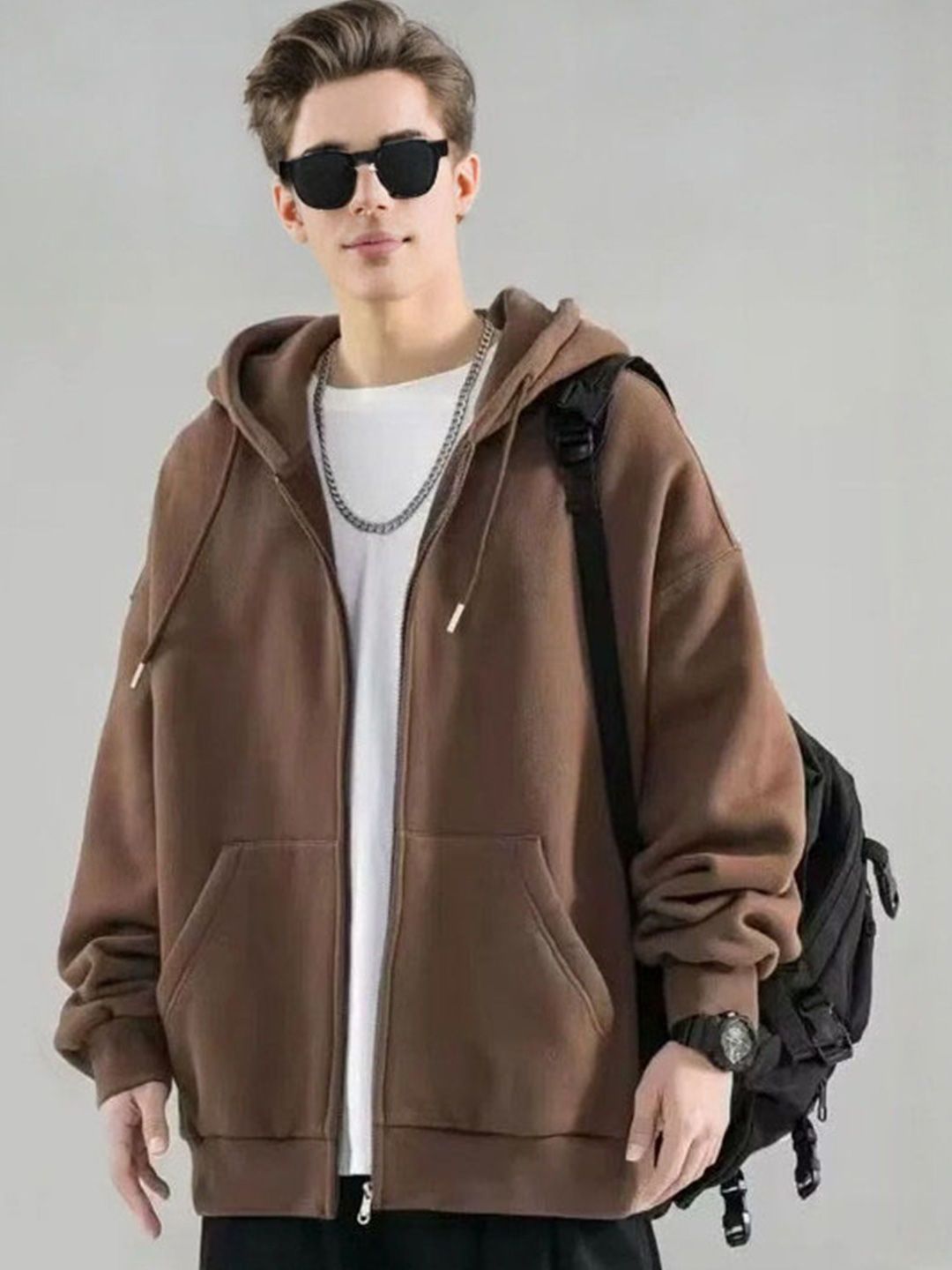 StyleCast Men Hooded Solid Bomber Jacket