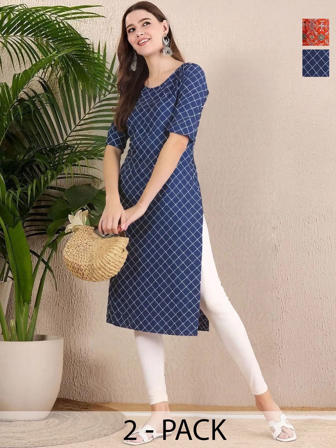 arangya Pack Of 3 Women Geometric Printed Crepe Kurta