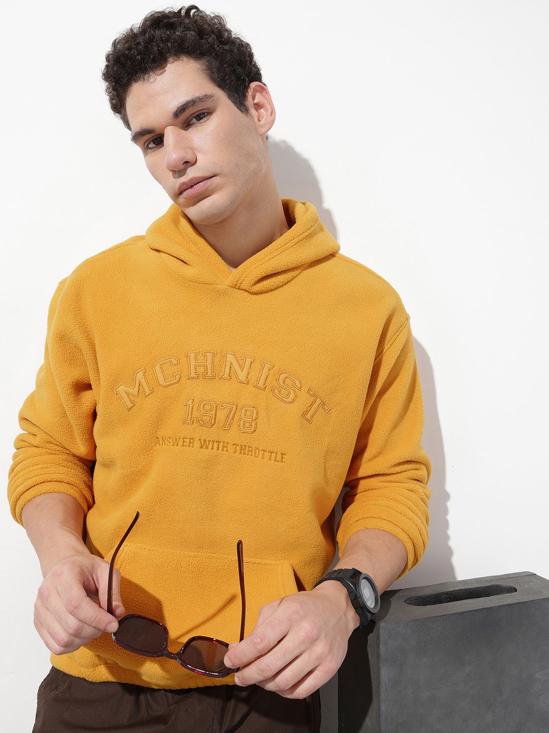 The Roadster Life Co. Relaxed Fit Applique Typography Fleece Hooded Sweatshirt