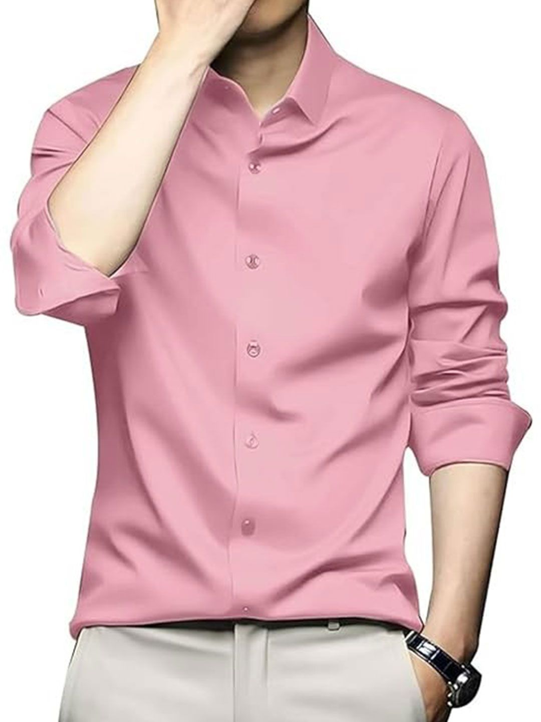 Deelmo Men Solid Spread Collar Formal Shirt