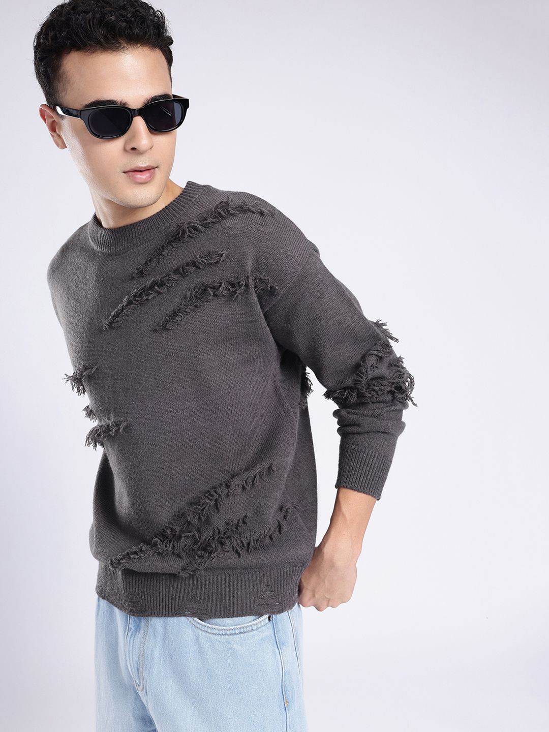 glitchez Round Neck Fringed Detail Knitted Pullover