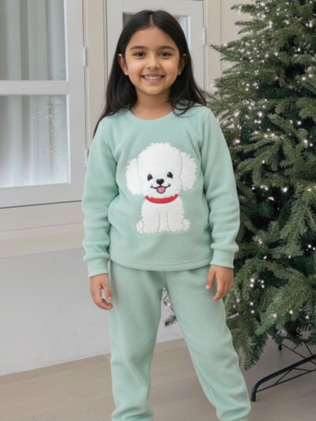 Nap Chief Kids Unisex Fluffy Dog Printed Polyester Night Suit