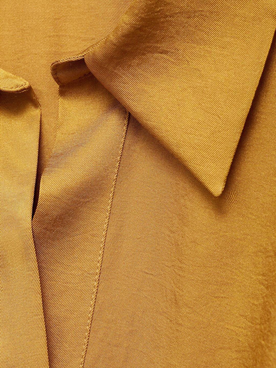 Satin Finish Spread Collar Wrap Detail Casual Shirt