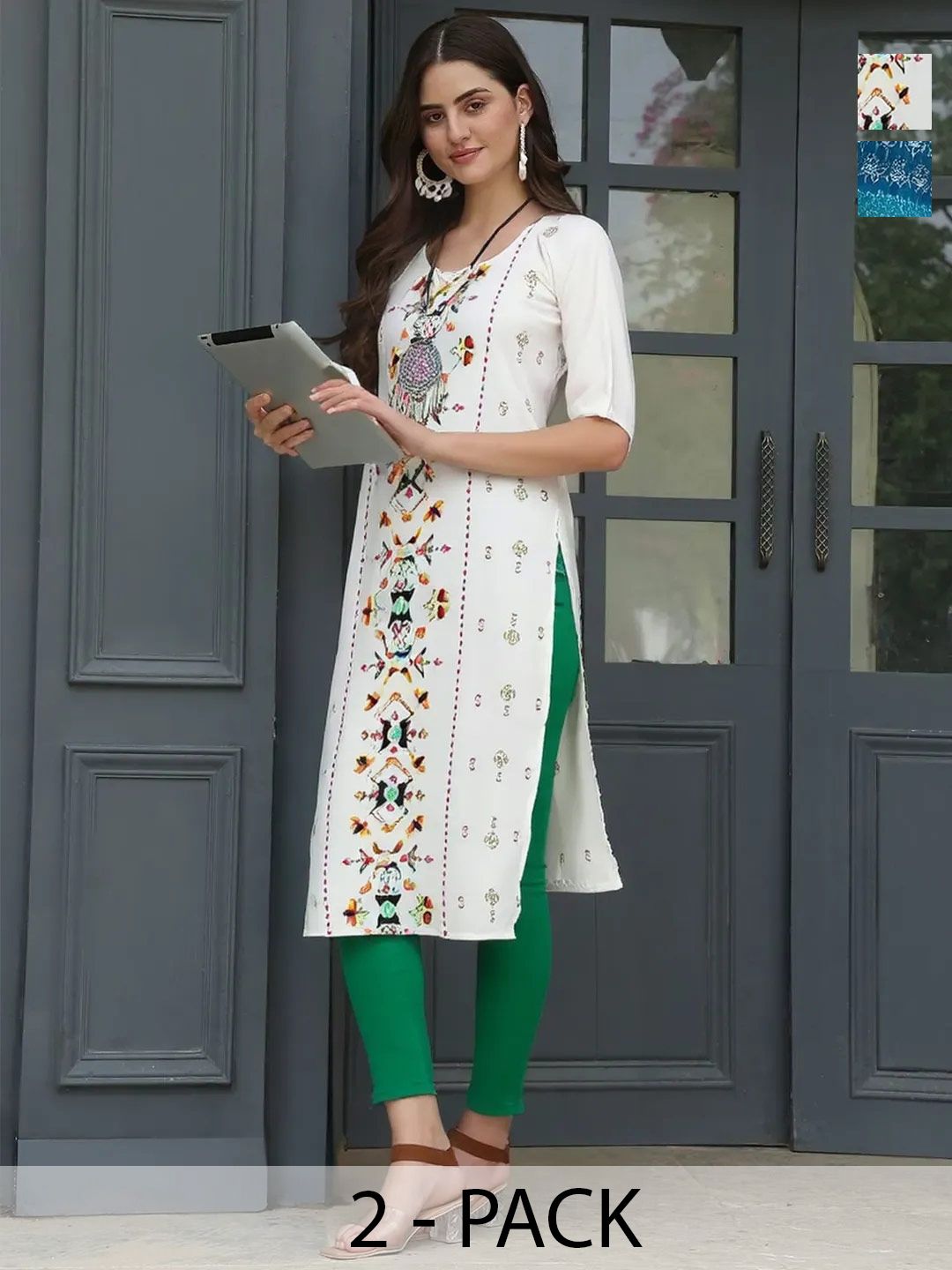 arangya Pack Of 2 Women Ethnic Motifs Printed Indie Prints Crepe Kurta