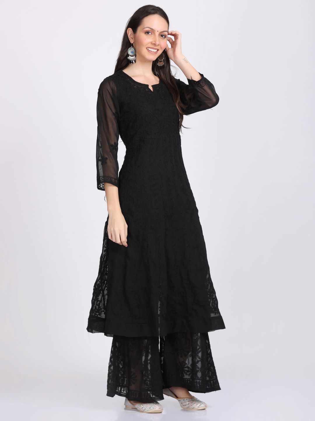 KHAKA Women Floral Embroidered Kurta with Palazzos & Dupatta