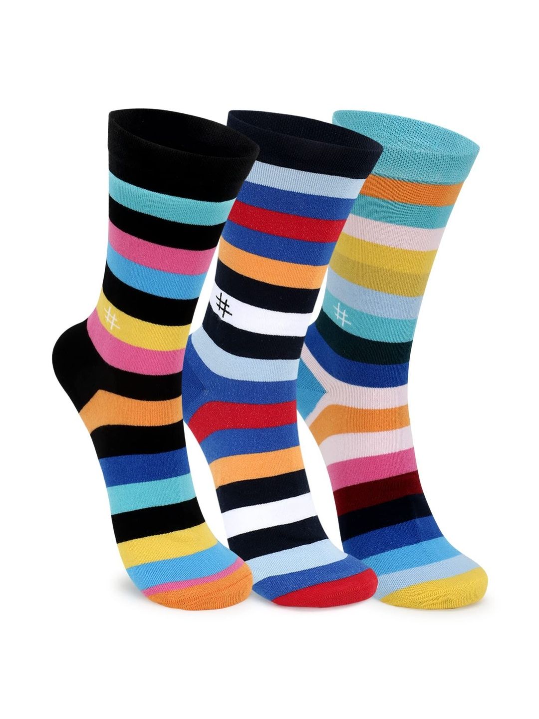 MILLS BROWN Men Pack Of 3 Striped Cotton Calf-Length Socks