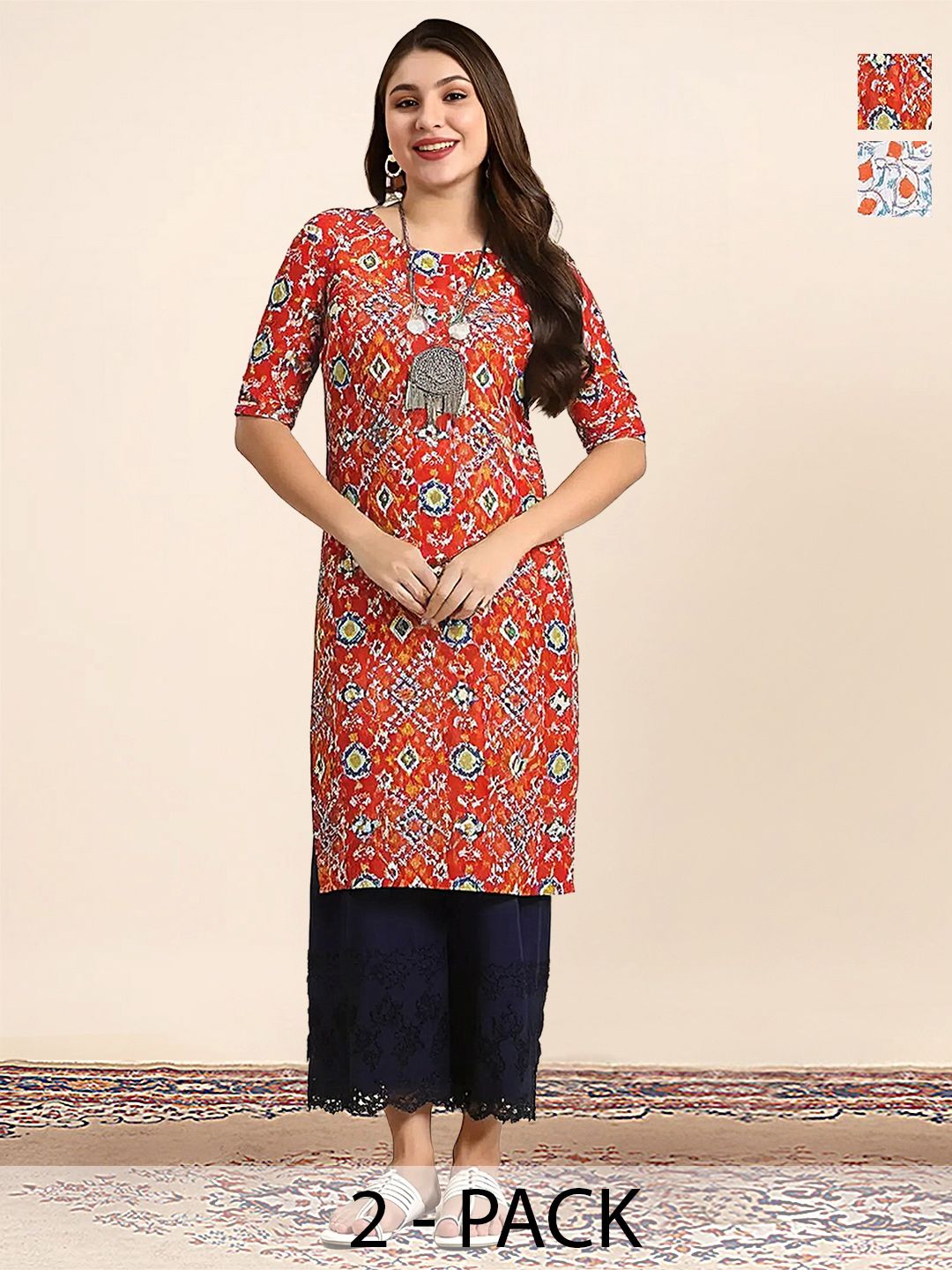 arangya Women Pack Of 2 Ethnic Motifs Printed Indie Prints Crepe Kurta