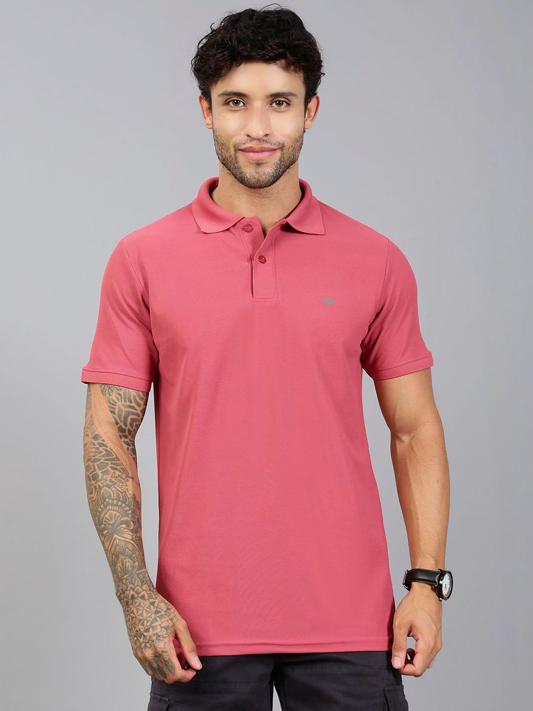 LUX VENUS Men Brand Logo Polo Collar T-shirt