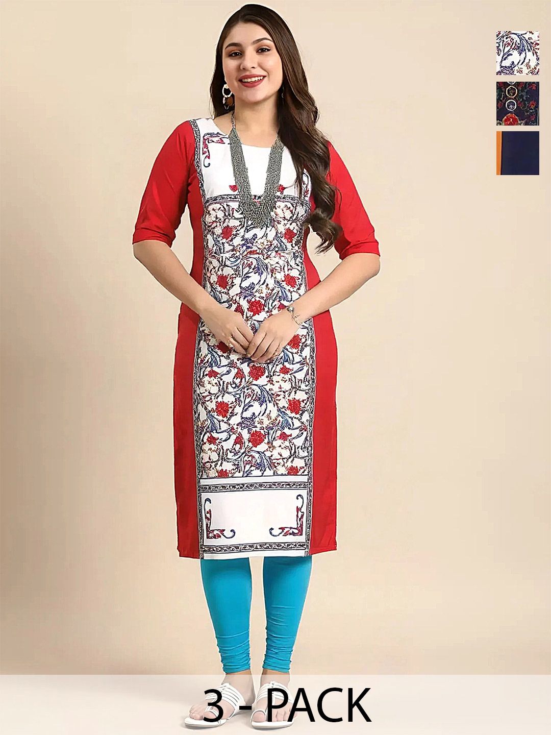 arangya Women Pack Of 3 Floral Printed Crepe Kurta