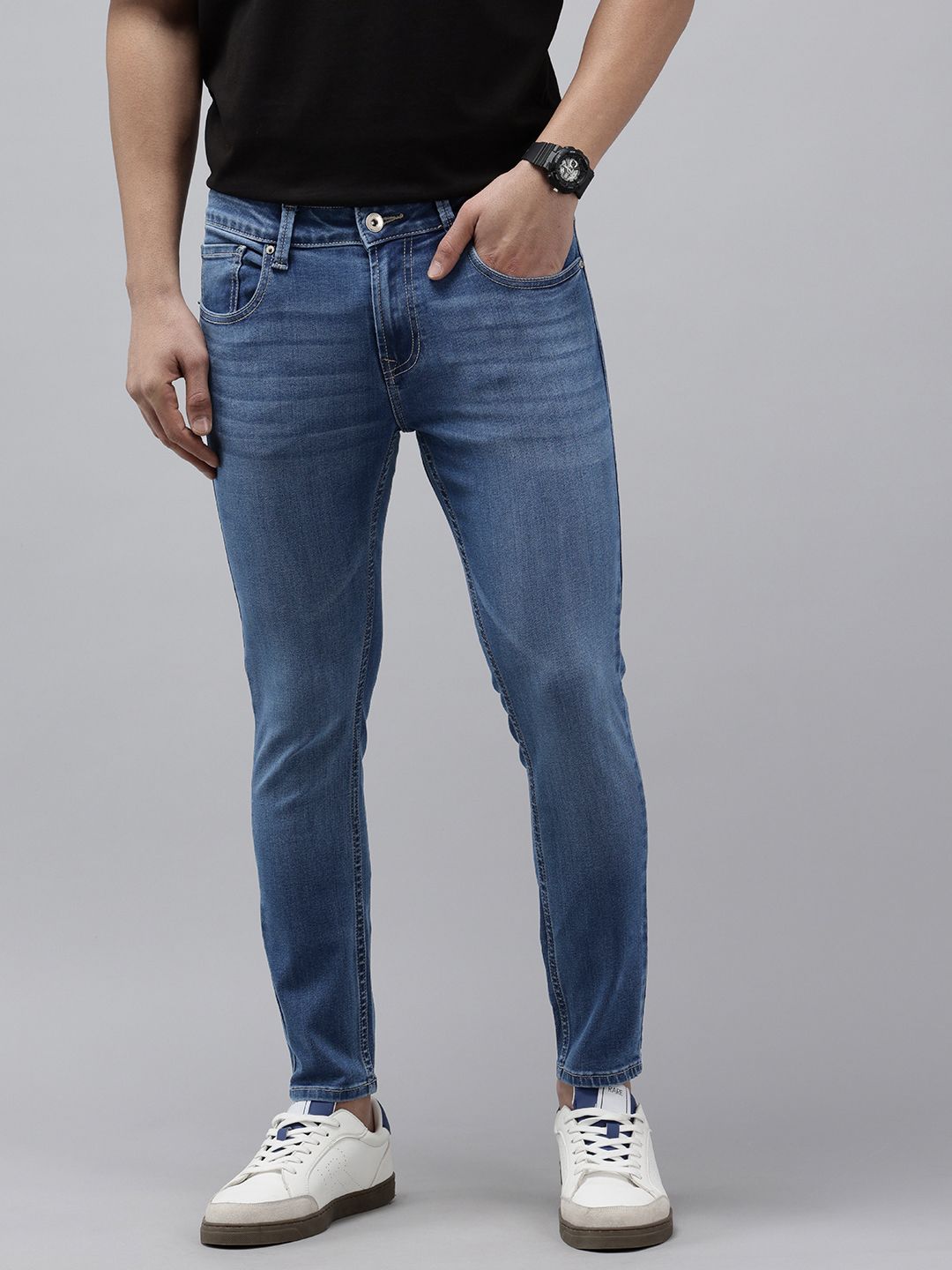 SPYKAR Spykar Men Kano Mid Rise Ankle Length Slim Fit  Mid Blue Jeans