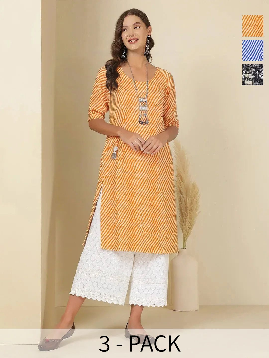 arangya Women Pack Of 3 Printed Indie Prints Crepe Kurta