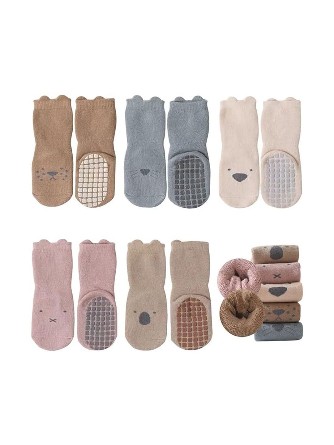 Teri Beri Unisex Kids Pack Of 5 Warm Anti-slip Infant Toddler Thermal Crew Socks