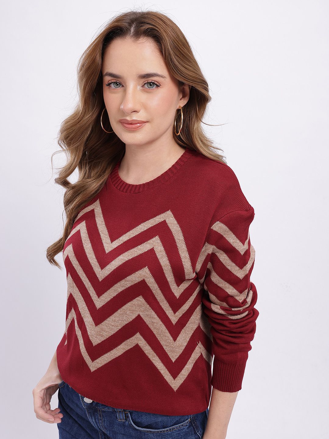 glitchez glitchez Chevron Design Drop-Shoulder Pullover