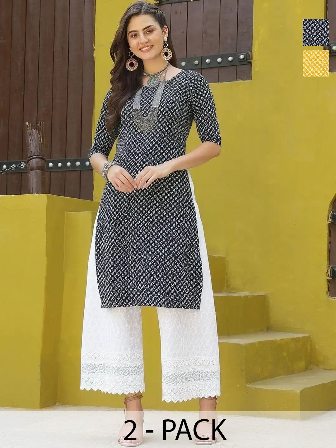 arangya Women Pack Of 2 Geometric Printed Crepe Kurta