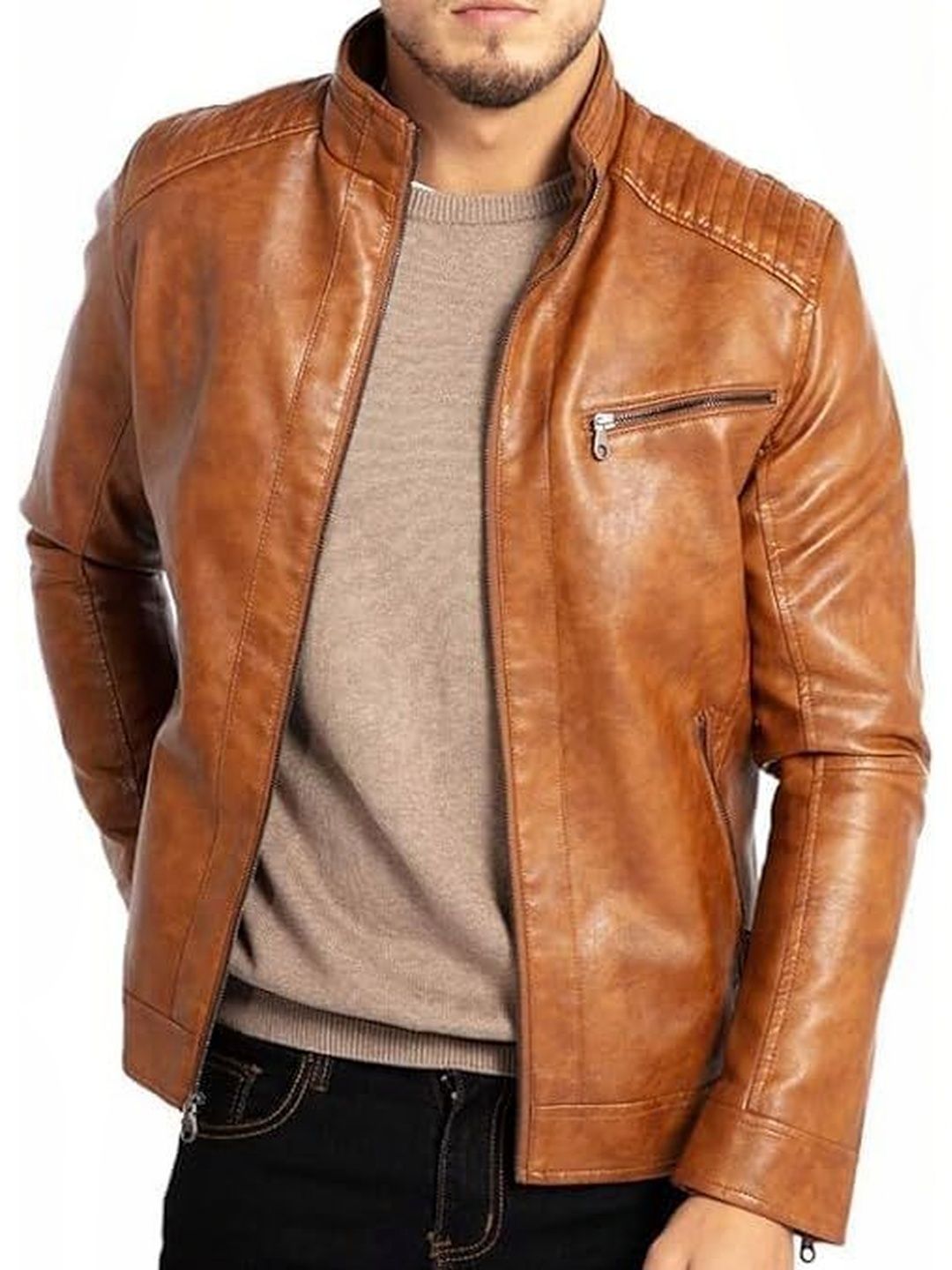 Tokio Enterprise Mandarin-Collar Leather Jacket