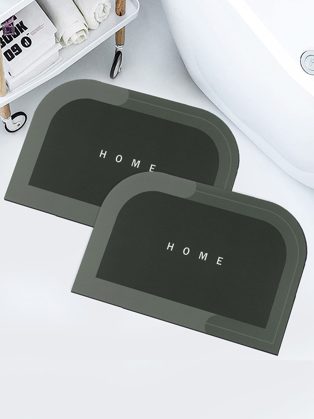 Story@home Pack of 2 Dark Green Solid Anti-Skid Quick Dry Bath & Kitchen Mats