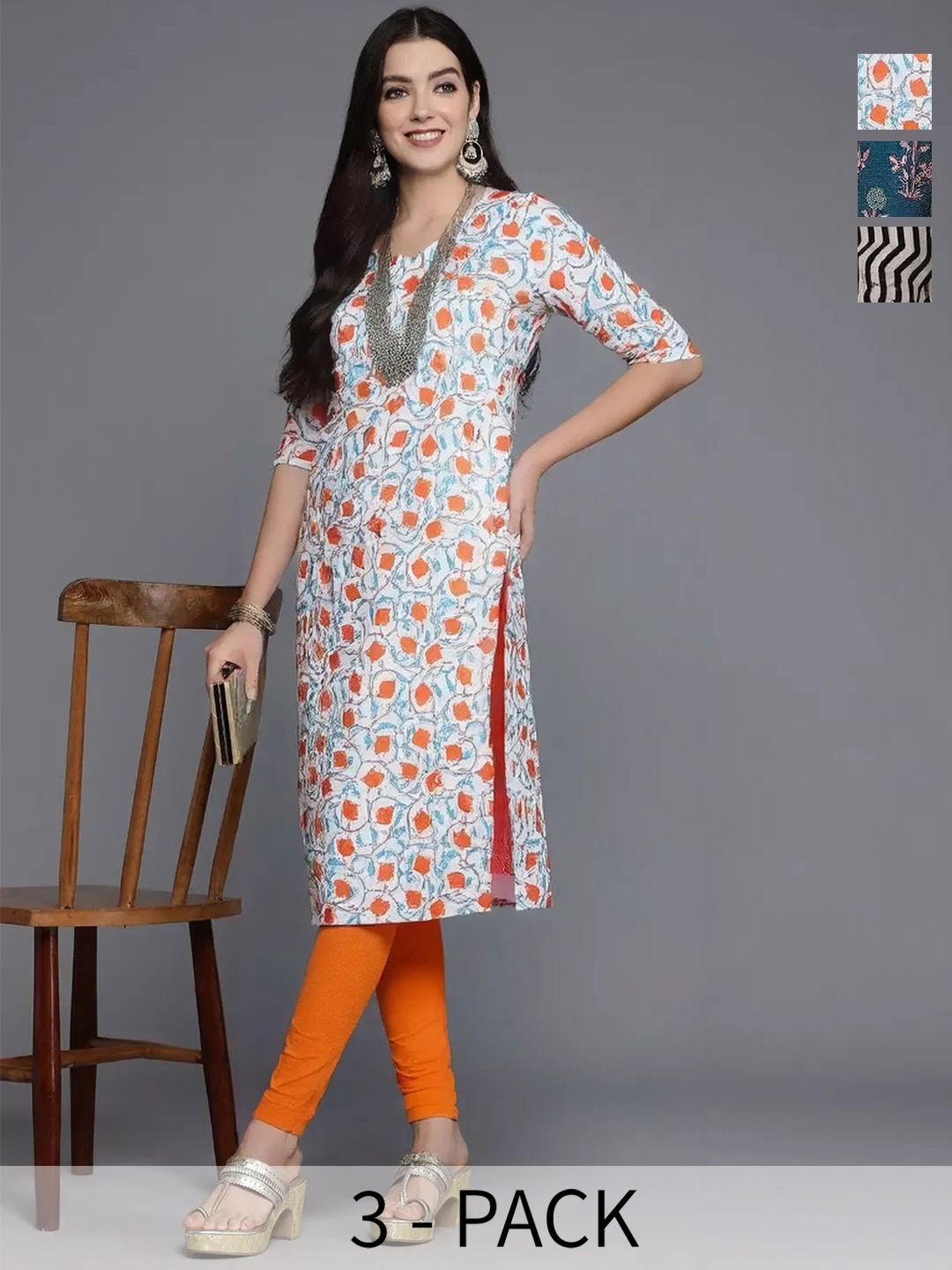 arangya Women Pack Of 3 Geometric Printed Crepe Kurta
