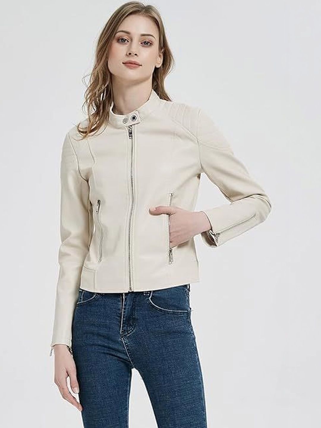 Ompraksh Fasion Mock Collar Leather Jacket