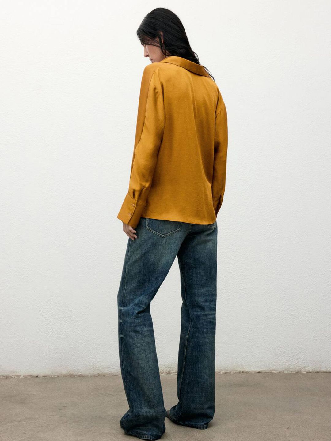 Satin Finish Spread Collar Wrap Detail Casual Shirt