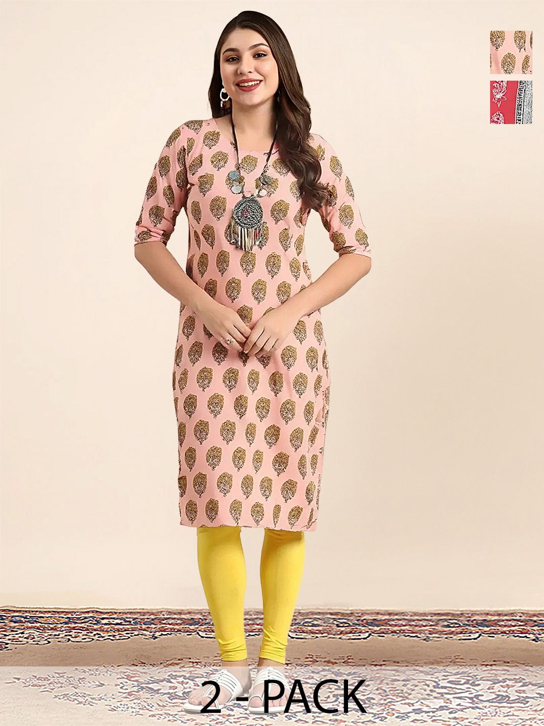arangya Women Pack Of 2 Ethnic Motifs Printed Indie Prints Crepe Kurta