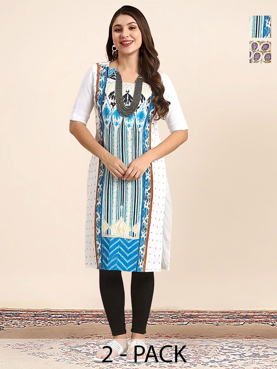 arangya Women Pack Of 2 Ethnic Motifs Printed Indie Prints Crepe Kurta