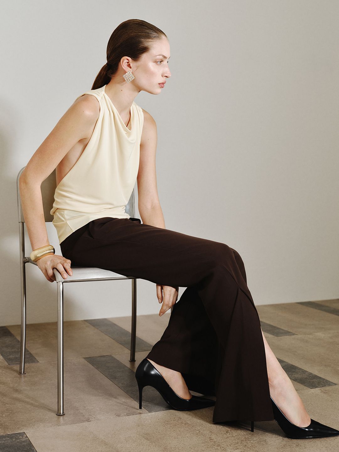 Ruched Metallic Styled Back Top