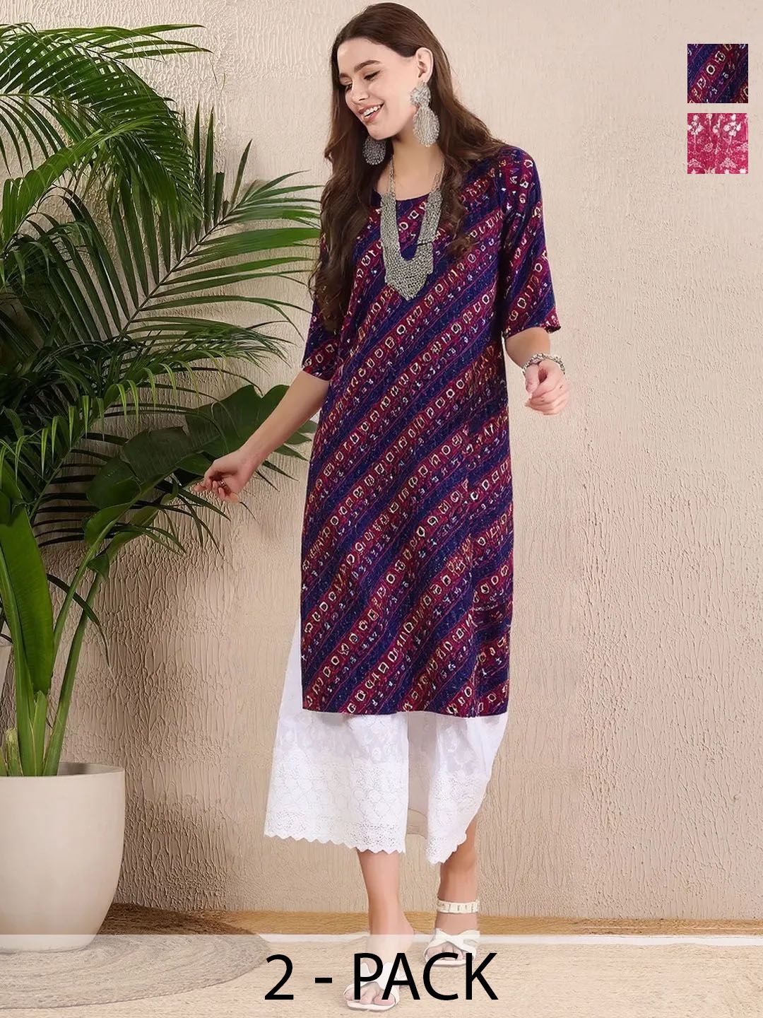 arangya Women Pack Of 2 Ethnic Motifs Printed Indie Prints Crepe Kurta